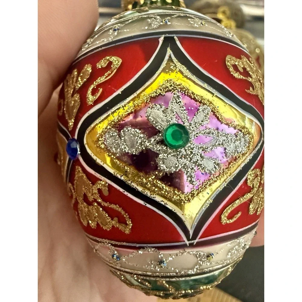 Dept 56 Christmas Ornament Blown Glass VTG Glitter Sequins Paint